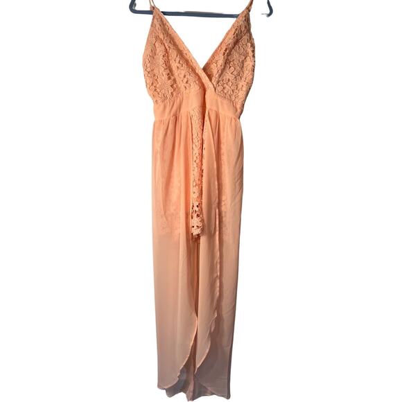 Chocolate Romper Womens Size M Maxi Sheer Cape Pink Crochet Sleeveles Junior NWT - Picture 1 of 9